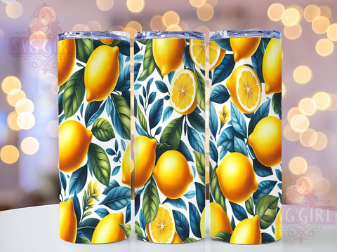 Lemon Watercolor Tumbler, Seamless Tumbler Wrap, 20oz Tumbler Design, Sublimation PNG, Citrus Tumbler Wrap, Summer Drinkware Design, Digital Download Sublimation SvggirlplusArt 