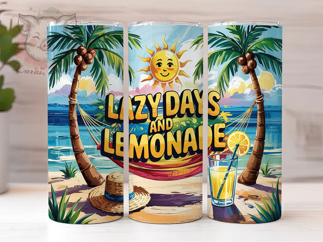 Lemonade Summer Vibes Citrus Tumbler, Lazy Summer Days PNG, 20oz Skinny Tumbler Design, Citrus Drink Tumbler Sublimation, Summer Vibes Tumbler Wrap, Cute Lemon Tumbler PNG Sublimation Lara' s Designs 