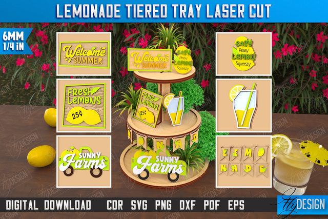 Lemonade Tiered Tray Laser Cut | Round Stand | Summer Design | Dessert Tiered Tray | CNC File SVG Fly Design 