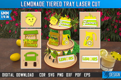 Lemonade Tiered Tray Laser Cut | Round Stand | Summer Design | Dessert Tiered Tray | CNC File SVG Fly Design 