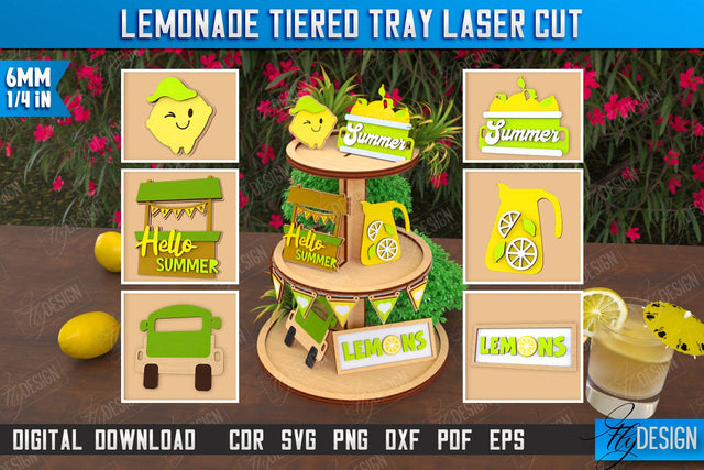 Lemonade Tiered Tray Laser Cut | Round Stand | Summer Design | Dessert Tiered Tray | CNC File SVG Fly Design 