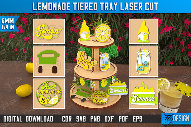 Lemonade Tiered Tray Laser Cut | Round Stand | Summer Design | Dessert Tiered Tray | CNC File SVG Fly Design 