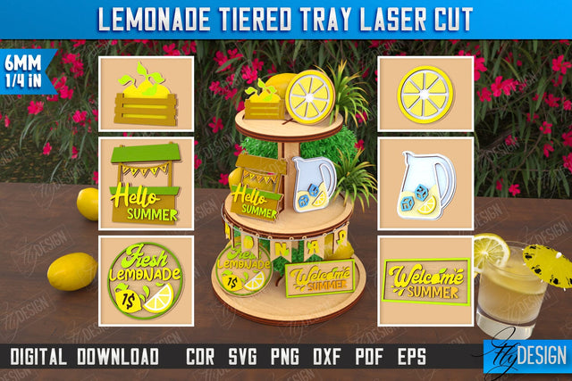 Lemonade Tiered Tray Laser Cut | Round Stand | Summer Design | Dessert Tiered Tray | CNC File SVG Fly Design 