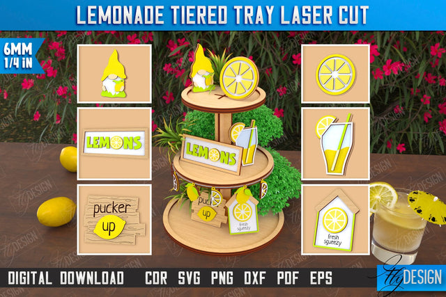Lemonade Tiered Tray Laser Cut | Round Stand | Summer Design | Dessert Tiered Tray | CNC File SVG Fly Design 