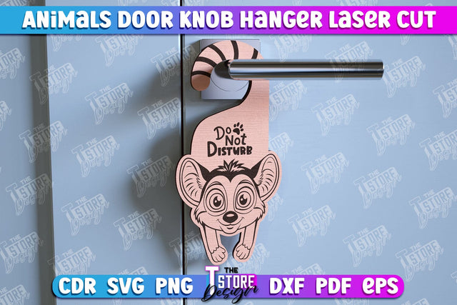Lemur Door Knob Hanger | Children's Room | Door Sign | Baby Animals | CNC File SVG The T Store Design 
