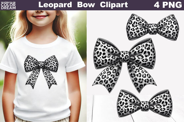 Leo Bow Clipart | Bow Leopard Sublimation Sublimation WatercolorColorDream 
