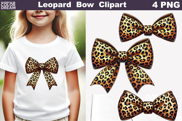 Leo Bow Clipart | Bow Leopard Sublimation Sublimation WatercolorColorDream 