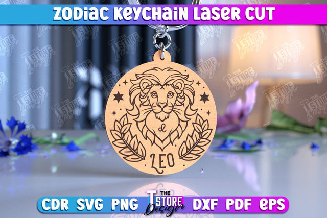Leo Keychain Laser Cut | Astrology Design | Zodiac Sign | CNC File SVG The T Store Design 