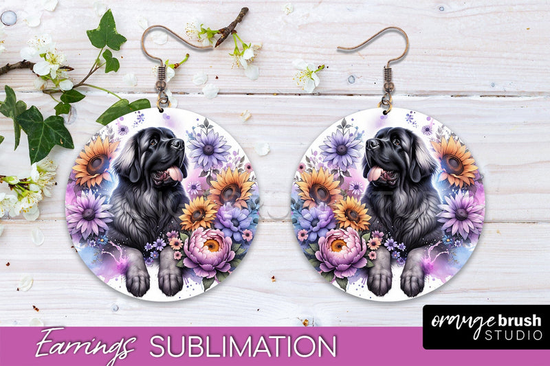 Leonberger Earrings - Dog Mom Floral Round Earring Sublimation Sublimation OrangeBrushStudio 