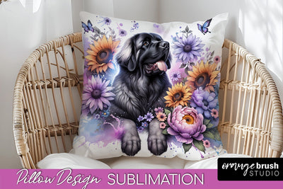 Leonberger Pillow Cover - Dog Mom Floral Pillow Sublimation Sublimation OrangeBrushStudio 