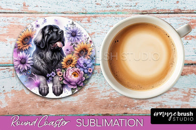Leonberger Round Coaster - Dog Mom Floral Coaster Sublimation Sublimation OrangeBrushStudio 