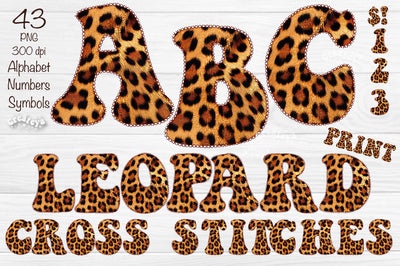 Leopard Alphabet PNG Cross Stitches Letters Numbers Symbols Animal print Sublimation Createya Design 
