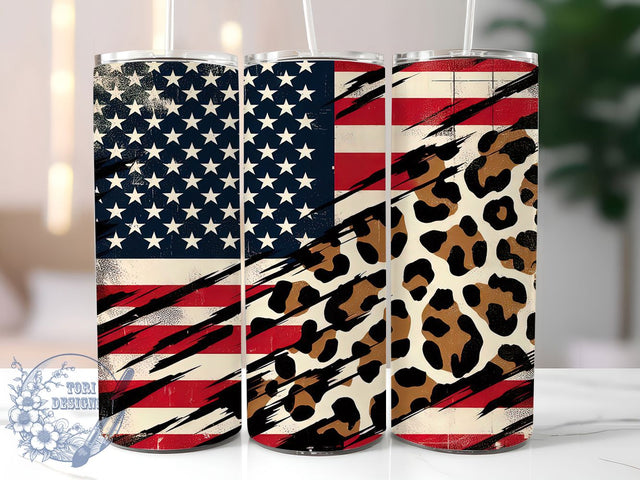 Leopard American Flag 20oz Boho Patriotic Tumbler, Patriotic Tumbler, USA Flag Tumbler, 20oz Sublimation Wrap, Boho Patriotic Tumbler, Fourth Of July Tumbler, Wild USA Pride Tumbler Sublimation ToriDesigns 