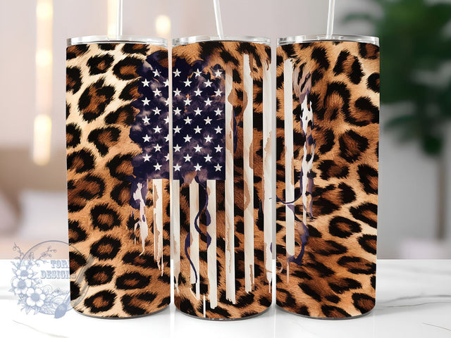 Leopard American Flag 20oz Skinny Tumbler, USA Flag Tumbler Png, Straight & Tapered Tumbler Wrap, Instant Digital Download Sublimation ToriDesigns 
