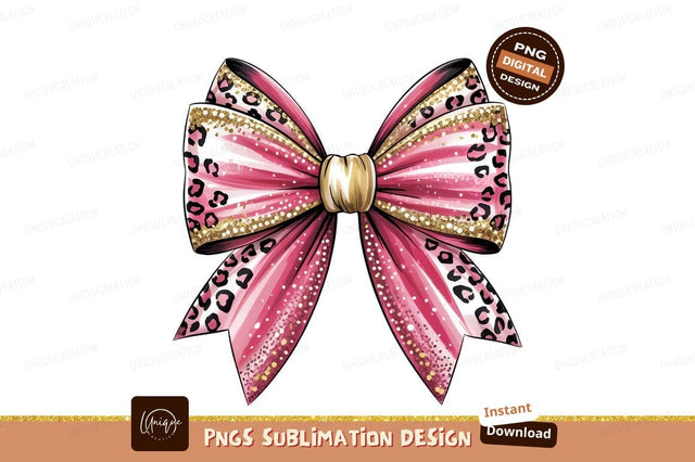 Leopard And Pink Ribbon Bow Illustration Sublimation Designangry 