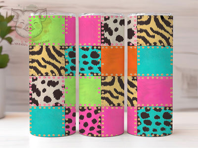Leopard Animal Patchwork Tumbler, Animal Print Patchwork, Leopard Print Design, 20Oz Sublimation Wrap, Mixed Animal Pattern, Patchwork Texture Art, Tumbler Sublimation Sublimation Lara' s Designs 