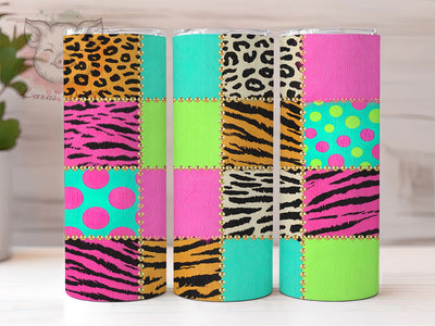 Leopard Animal Patchwork Tumbler, Animal Print Patchwork, Leopard Print Design, 20Oz Sublimation Wrap, Mixed Animal Pattern, Patchwork Texture Art, Tumbler Sublimation Sublimation Lara' s Designs 
