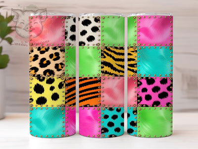 Leopard Animal Patchwork Tumbler, Animal Print Patchwork, Leopard Print Design, 20Oz Sublimation Wrap, Mixed Animal Pattern, Patchwork Texture Art, Tumbler Sublimation Sublimation Lara' s Designs 