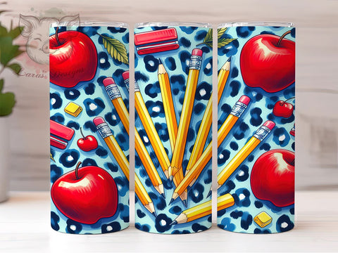 Leopard Apple Teacher 20oz Tumbler Png, Straight & Tapered Tumbler Png, Teacher Tumbler Png, Digital Download PNG Sublimation Lara' s Designs 