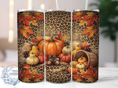 Leopard Autumn Harvest 20oz Tumbler, Leopard Print, Autumn Harvest, Rustic Motif, Sublimation Wrap, 20oz Tumbler, Festive Aesthetic, Chic Charm Sublimation ToriDesigns 