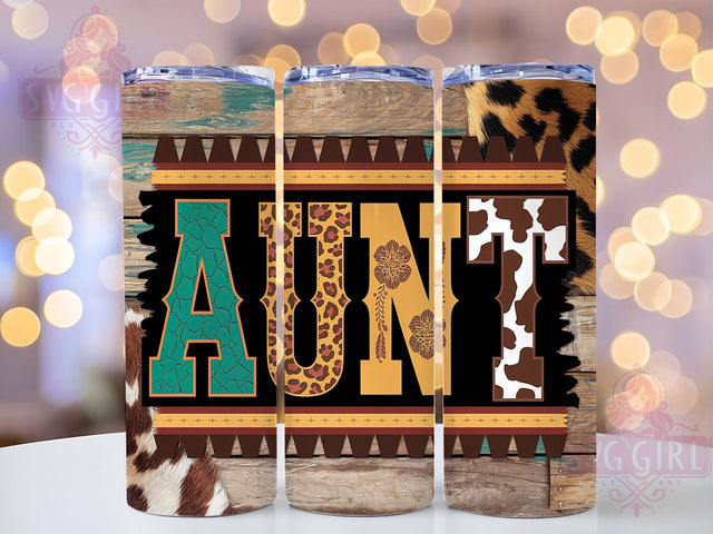 Leopard Aztec Aunt Tumbler Wrap, Leopard Print Tumbler, Cowhide Aztec Tumbler, 20oz Sublimation Tumbler, Western Aunt Gift, Boho Cow Print Tumbler, Trendy Aztec Design Sublimation SvggirlplusArt 