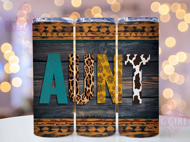 Leopard Aztec Aunt Tumbler Wrap, Leopard Print Tumbler, Cowhide Aztec Tumbler, 20oz Sublimation Tumbler, Western Aunt Gift, Boho Cow Print Tumbler, Trendy Aztec Design Sublimation SvggirlplusArt 