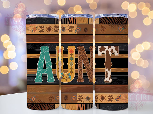 Leopard Aztec Aunt Tumbler Wrap, Leopard Print Tumbler, Cowhide Aztec Tumbler, 20oz Sublimation Tumbler, Western Aunt Gift, Boho Cow Print Tumbler, Trendy Aztec Design Sublimation SvggirlplusArt 