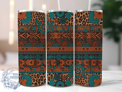 Leopard Aztec Turquoise Tumbler, Turquoise Jewelry Tumbler, Western 20oz Wrap, Sublimation Design, Stylish Gift Idea, Rustic Aztec Wrap, Southwestern Turquoise Tumbler Sublimation ToriDesigns 