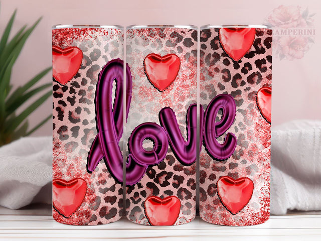 Leopard Balloons Love Valentines Day 20 oz Skinny Tumbler Png, Love Valentines Day Tumbler, Straight & Tapered Tumbler Wrap, Instant Digital Download Sublimation Li Zamperini 