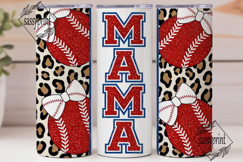 Leopard Baseball Mama Glitter Tumbler Sublimation sassyprint 