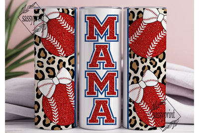 Leopard Baseball Mama Glitter Tumbler Sublimation sassyprint 