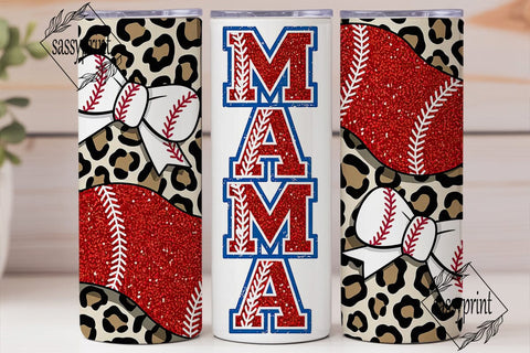 Leopard Baseball Mama Glitter Tumbler Sublimation sassyprint 