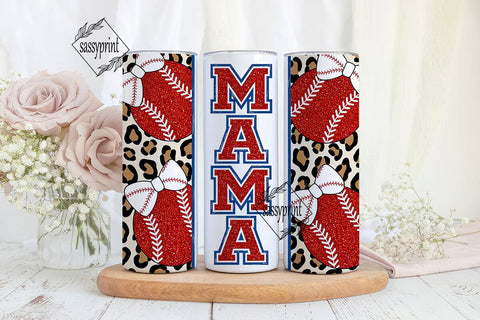 Leopard Baseball Mama Glitter Tumbler Sublimation sassyprint 