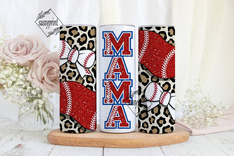 Leopard Baseball Mama Glitter Tumbler Sublimation sassyprint 
