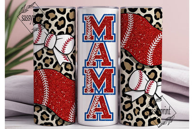 Leopard Baseball Mama Glitter Tumbler Sublimation sassyprint 