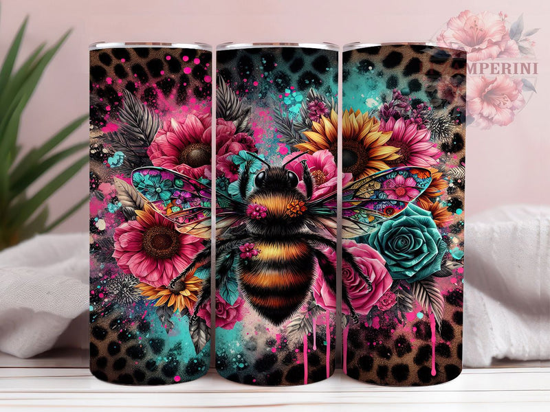 Leopard Bee Floral Print Tumbler Wrap, Leopard Bee Wrap, Floral Bee Cup, Animal Print Tumbler, Honey Bee Design, Wildflower Bee Mug, Cheetah Bee Pattern Sublimation Li Zamperini 