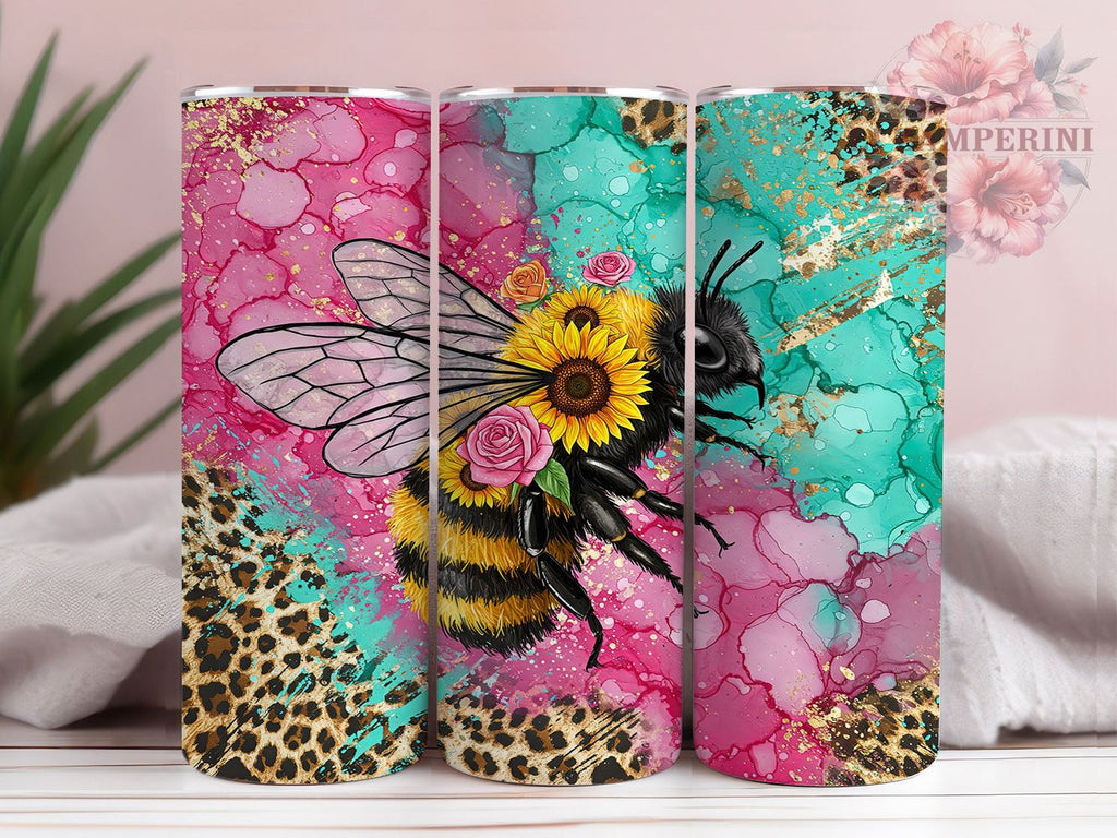 Leopard Bee Floral Print Tumbler Wrap, Leopard Bee Wrap, Floral Bee Cup ...