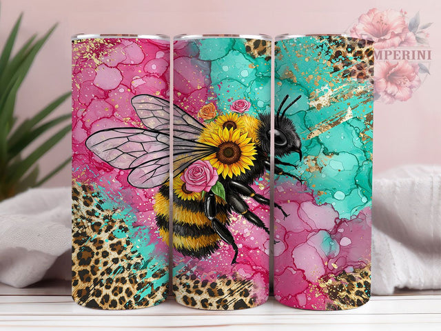 Leopard Bee Floral Print Tumbler Wrap, Leopard Bee Wrap, Floral Bee Cup, Animal Print Tumbler, Honey Bee Design, Wildflower Bee Mug, Cheetah Bee Pattern Sublimation Li Zamperini 