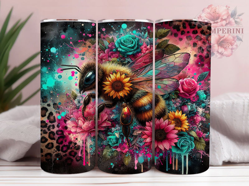Leopard Bee Floral Print Tumbler Wrap, Leopard Bee Wrap, Floral Bee Cup, Animal Print Tumbler, Honey Bee Design, Wildflower Bee Mug, Cheetah Bee Pattern Sublimation Li Zamperini 