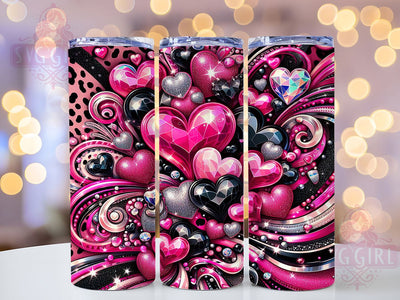 Leopard Black Pink Glitter Tumbler, Black Pink Glitter Wrap, Leopard Hearts Cup, 20oz Sublimation Wrap, Stylish Leopard Design Tumbler, Artistic Glitter Hearts Cup, Bold Black Pink Theme Wrap Sublimation SvggirlplusArt 