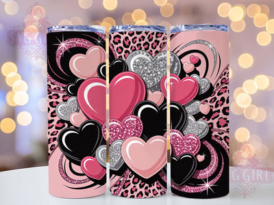 Leopard Black Pink Glitter Tumbler, Black Pink Glitter Wrap, Leopard Hearts Cup, 20oz Sublimation Wrap, Stylish Leopard Design Tumbler, Artistic Glitter Hearts Cup, Bold Black Pink Theme Wrap Sublimation SvggirlplusArt 