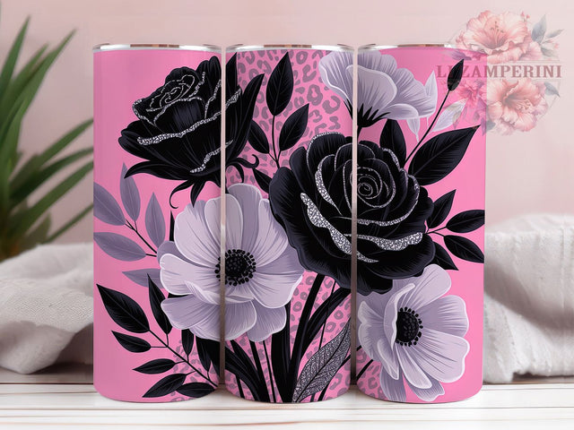 Leopard Black Rose Floral Tumbler Wrap, Black Rose, Purple Floral, Glam Style, Bold Wrap, Elegant Design, Sublimation Design Sublimation Li Zamperini 