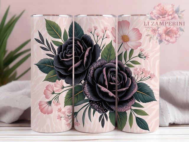 Leopard Black Rose Floral Tumbler Wrap, Black Rose, Purple Floral, Glam Style, Bold Wrap, Elegant Design, Sublimation Design Sublimation Li Zamperini 