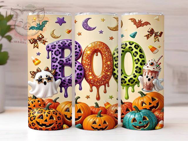 Leopard BOO Ghost Glow 20oz Tumbler, Leopard Motif, BOO Accent, Ghost Theme, Glow Art Design, Spooky Flair, Sublimation Wrap, 20oz Tumbler Sublimation Lara' s Designs 