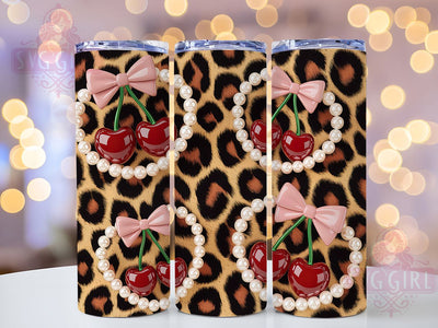 Leopard Bow Blossom 20oz Tumbler, Cherry Blossom Bow Design, Coquette Style Sublimation, 20oz Leopard Wrap, Elegant Bow PNG, Fashion Inspired Tumbler, Stylish Cherry Leopard Design Sublimation SvggirlplusArt 