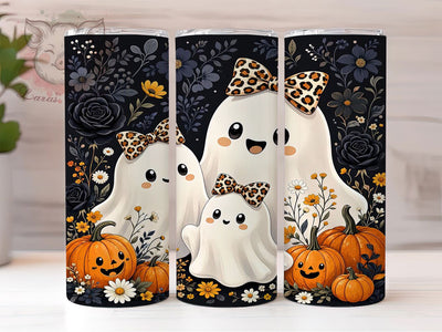 Leopard Bow Ghost Trio 20oz Tumbler, Ghost Motif, Leopard Theme, Bow Accent, Trio Art Design, Spooky Charm, Sublimation Wrap, 20oz Tumbler Sublimation Lara' s Designs 