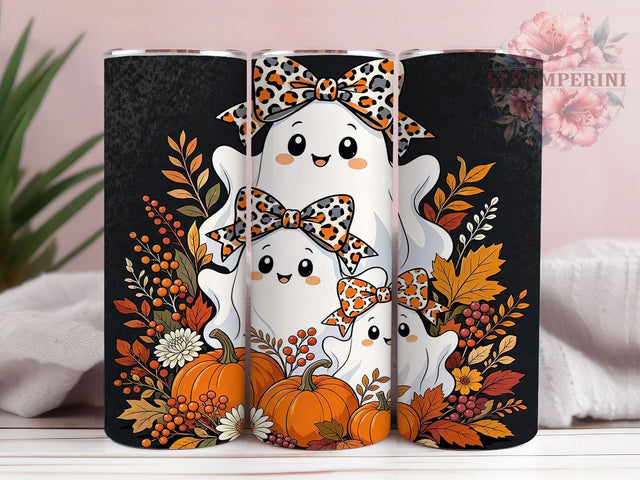 Leopard Bow Ghosts Halloween 20oz Tumbler, Leopard Bow, Halloween Ghosts, Spooky Theme, Sublimation Wrap, 20oz Tumbler, Gothic Aesthetic, Festive Charm Sublimation Li Zamperini 