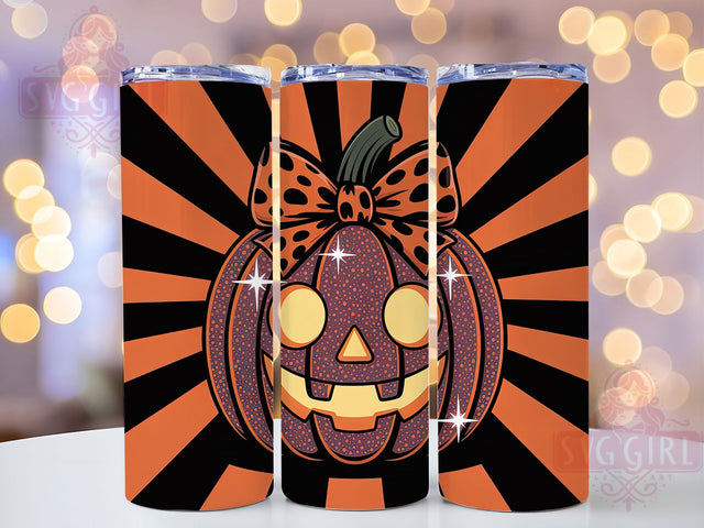 Leopard Bow Halloween Pumpkin Tumbler, Halloween Pumpkin, Glitter Wrap, Jack-o-Lantern, 20Oz Tumbler, Sublimation Design, Spooky Cute Sublimation SvggirlplusArt 
