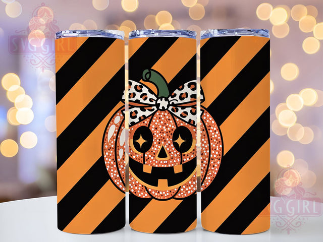 Leopard Bow Halloween Pumpkin Tumbler, Halloween Pumpkin, Glitter Wrap, Jack-o-Lantern, 20Oz Tumbler, Sublimation Design, Spooky Cute Sublimation SvggirlplusArt 