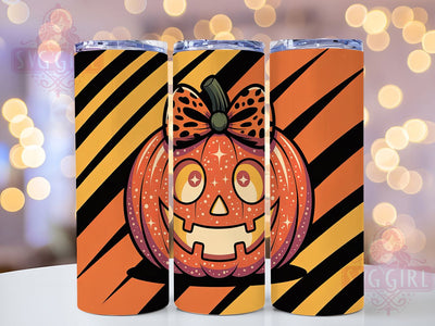Leopard Bow Halloween Pumpkin Tumbler, Halloween Pumpkin, Glitter Wrap, Jack-o-Lantern, 20Oz Tumbler, Sublimation Design, Spooky Cute Sublimation SvggirlplusArt 